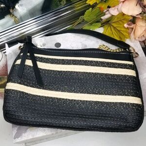 Isa & Stef Black and Tan Metallic Woven Paper Straw Crossbody
